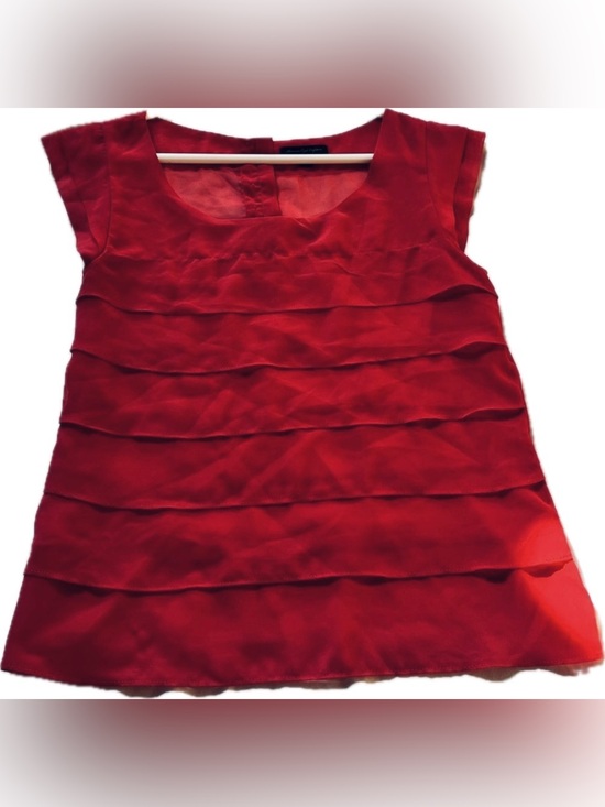 American Eagle Outfitters Tops - American Eagle Pink Tiered Ruffle Cap Sleeve Blouse Button Back Top Chiffon Med